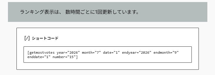 ショートコードの画面